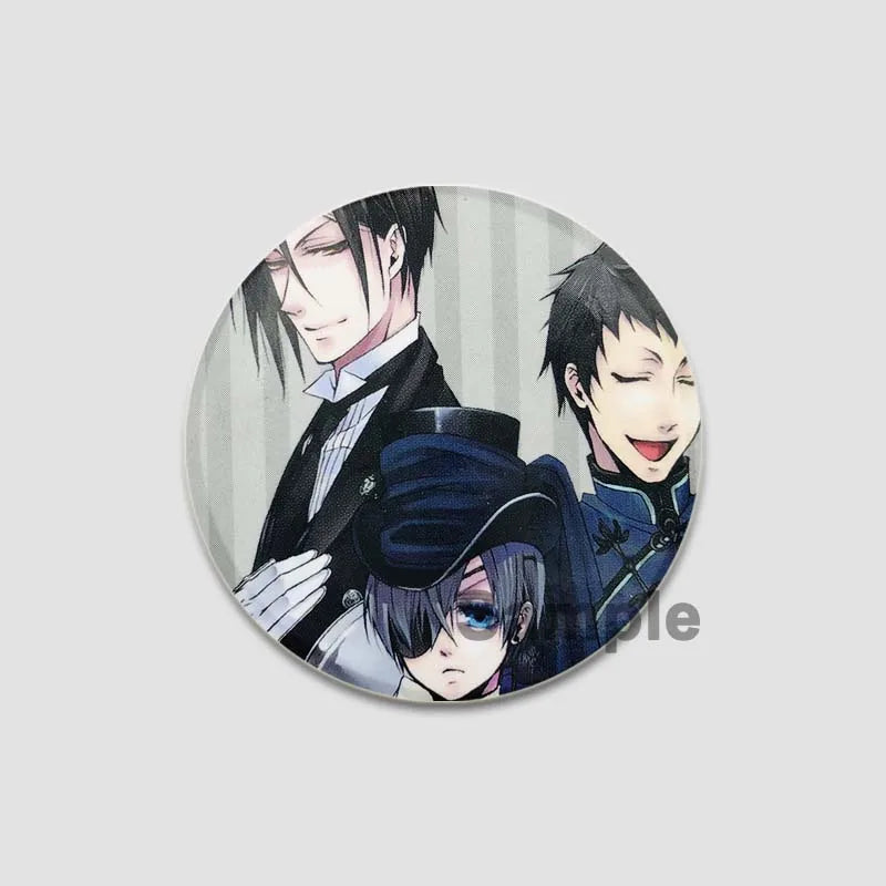 58MM Cartoon Comics Black Butler Creative DIY Badge Tinplate Plastic Pins Button Brooches for Backpack Accessories Jewelry Gifts