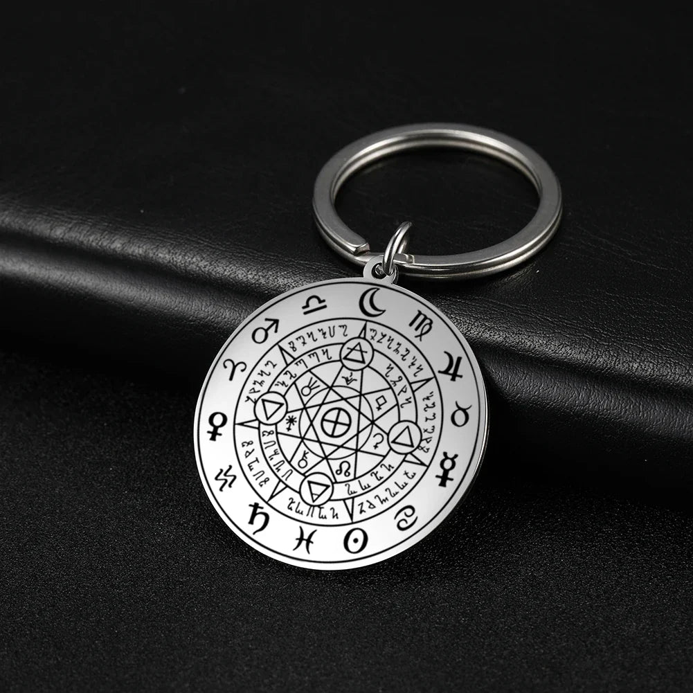 Dawapara Protection Secret Seal of Solomon Pendant Keychain Witchcraft Hexagram Wealth Fortune Amulet Stainless Steel Jewelry