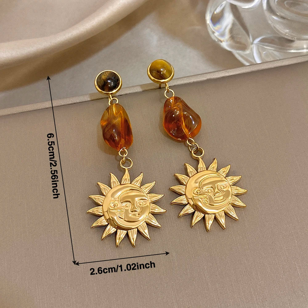 Greatera Caramel Amber Patterned Irregular Heart Earrings For Women Charm Stainless Steel Waterproof Popular Ear Accessories New