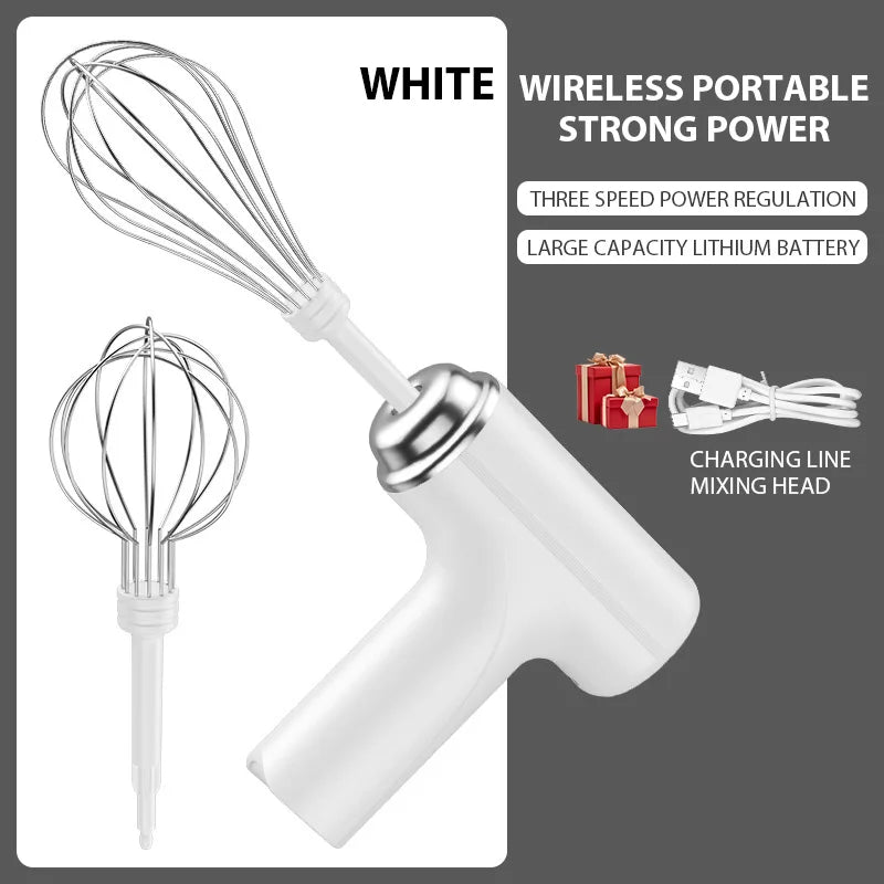 Electric Egg Beater Rechargeable Home Handheld Small Wireless Egg Beater Baking Cream Electric Whip Blender Hand Mixer for Cakes