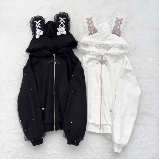 Japanese Sweet Coats Y2K Clothing Hoodie Women Tops Autumn and Winter Color Match Splicing with Thick Velvet Cardigan Jackets