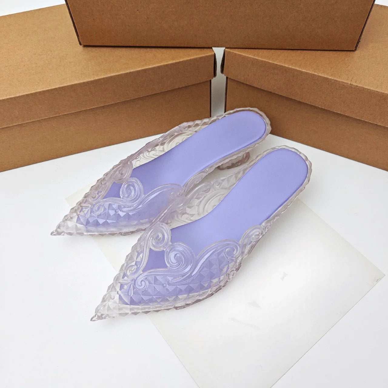 Original Brand Style Women Pointed-toe Crystal High Heel Slippers  Girl Retro Elegance Slippe Ladies Fashion witch Summer Slides