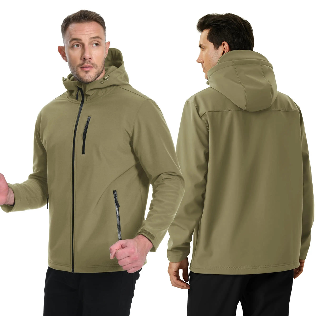 TACVASEN Hooded Rain Softshell Jacket Mens Fleece Lined Waterproof Jacket Work Jacket Outdoor Trekking Hiking Windbreaker Male