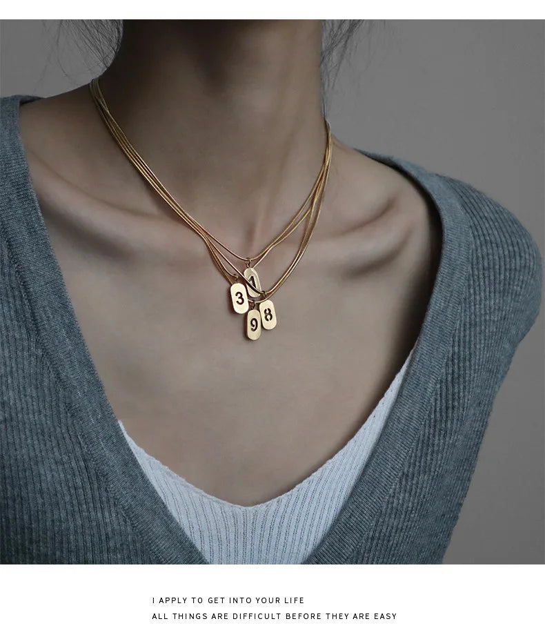 Stainless Steel Angel Number Necklace 0 1 2 3 4 5 6 7 8 9 Rectangle For Women Men Hollow Lucky Number Chain Necklaces Jewelry