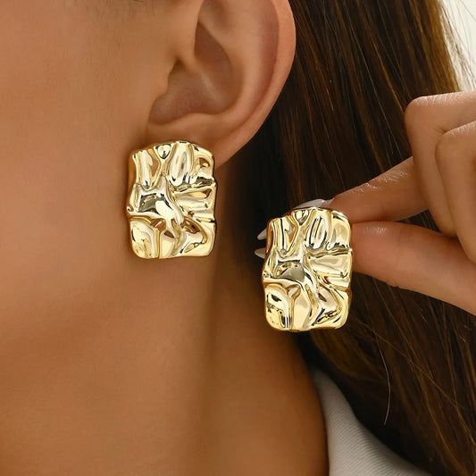 серьги Geometric Irregular Metallic Color Earrings for Women 2024 Minimalist Style Personality Earrings Trendy Jewelry Gift