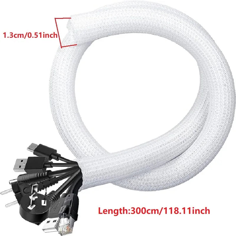 1M 3M 5M Braided Cable Sleeve PET Nylon Wrapping Cable Casing Cable Sleeves Wire for Desk PC TV Wire Protector Cable Wrap Cover