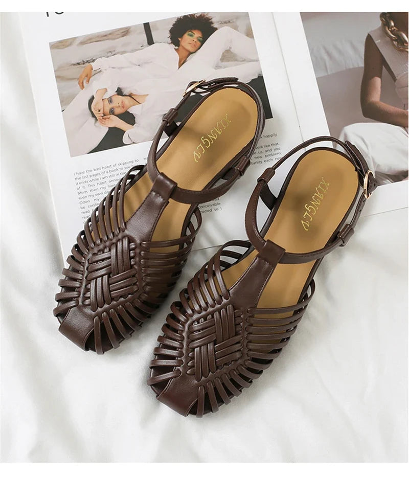 ZAROY Summer Women Gladiator Sandals Flat Ankle Strap Narrow Band Roman Shoes Casual Beach Vacation Hollow Out Big Size Sandalia