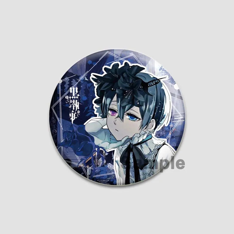 58MM Cartoon Comics Black Butler Creative DIY Badge Tinplate Plastic Pins Button Brooches for Backpack Accessories Jewelry Gifts