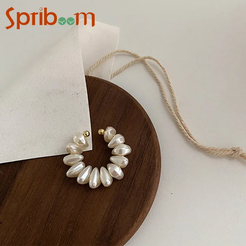 Irregular Pearl Ear Clip Fake Piercing Ear Cuff Artificial Pearls Ear Clips On Earrings Women French Retro Elegant Jewelry Gifts