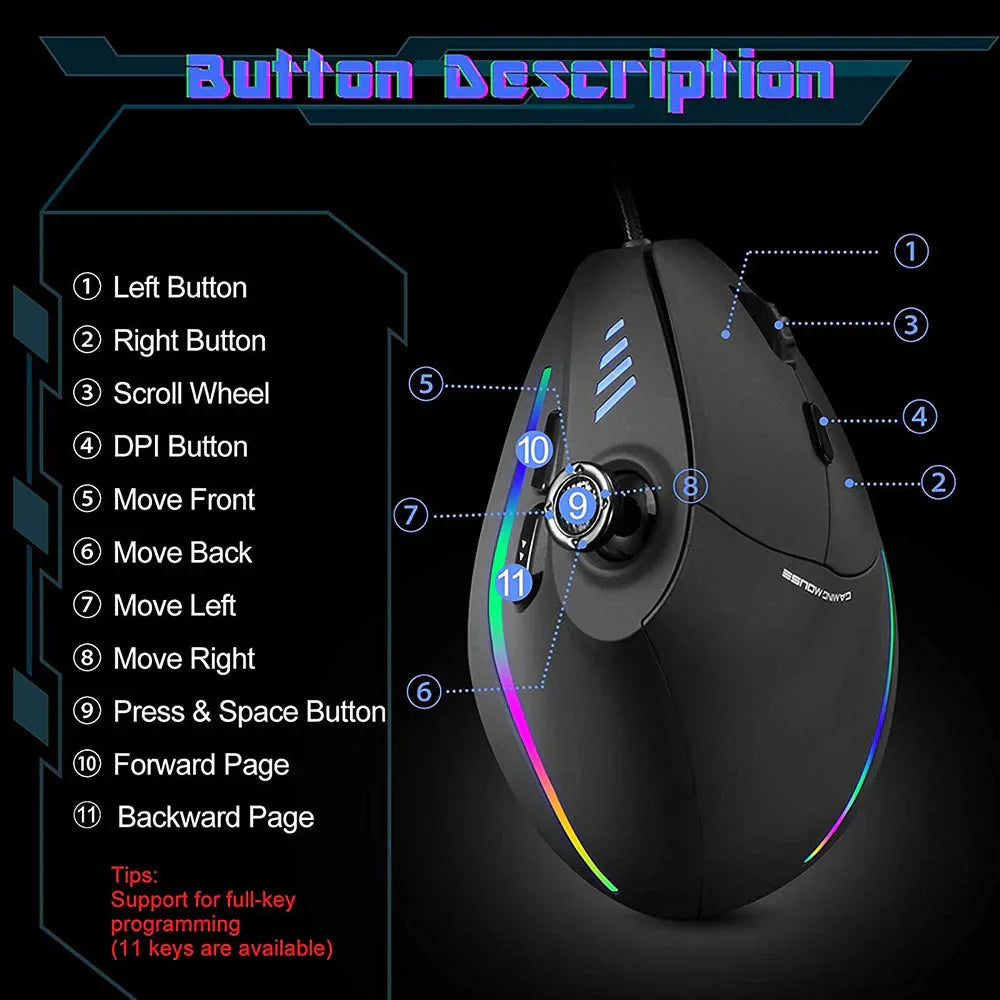 Vertical Wired Joystick Gaming Mouse