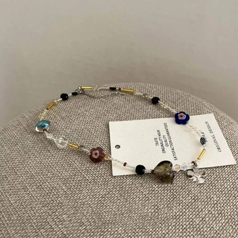 Acrylic Flower Pendant Necklace Crystal Class Gravel Beaded Necklace For Women Cool Y2K Choker Jewelry Exquisite Choker