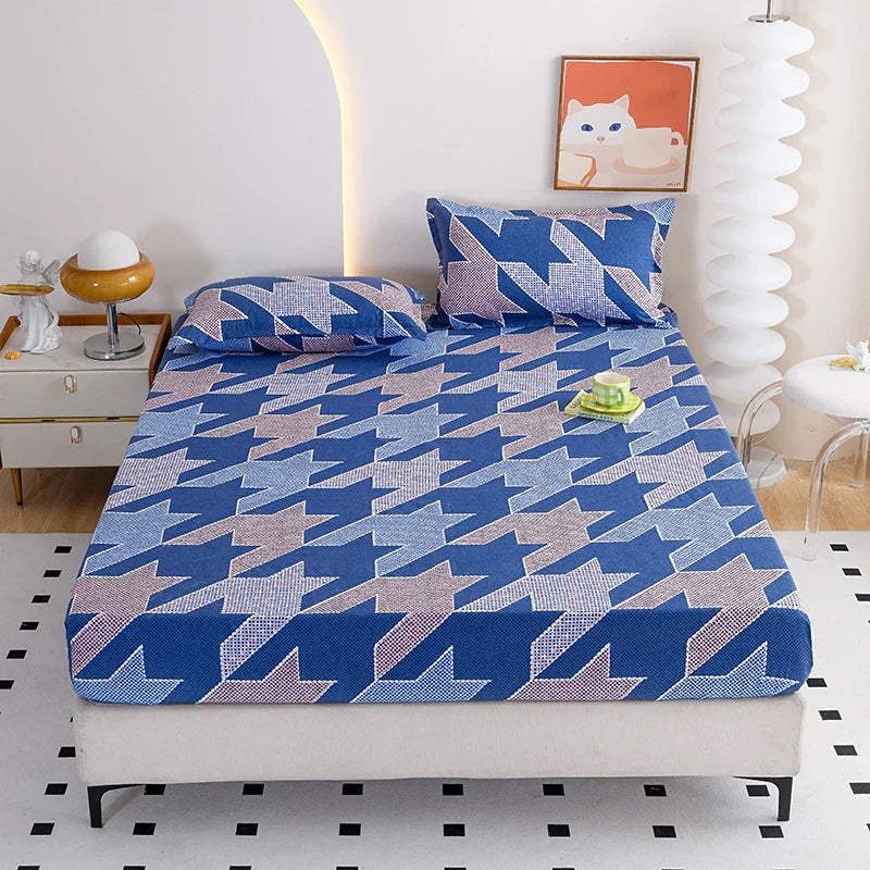 Red Flower Printed Bed Sheet Sets Queen/King Size sabanas cama matrimonial Reactive Printed Fitted Bedsheets for Double Bed