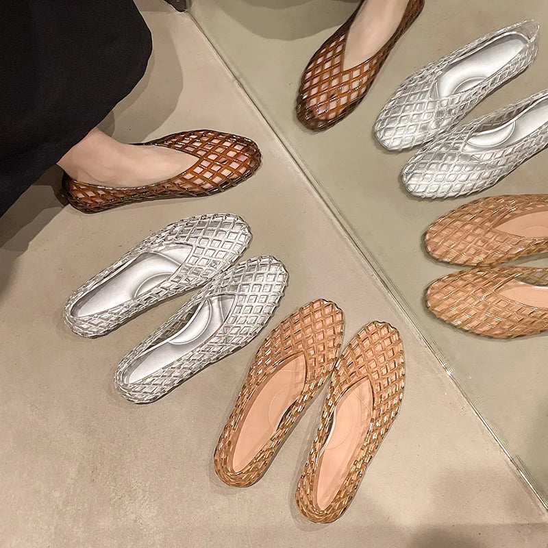 New V-mouth Crystal Jelly Shoes Fashionable, Versatile, Comfortable, Flat Bottom Single Shoes, Casual Sandals for Women