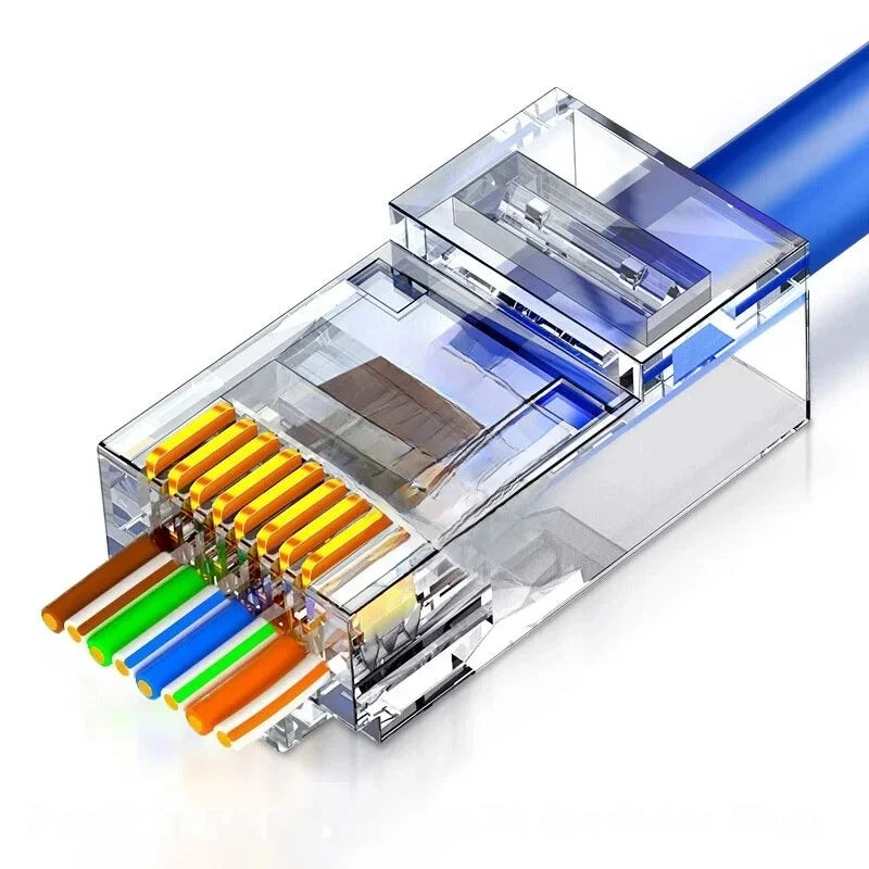 50 PCs RJ45 Connector Cat6 Connector Network Unshielded RJ45 Perforated Crystal Head Network Cable