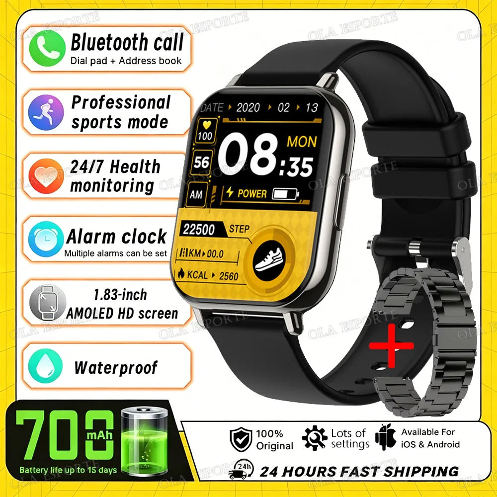 2026 Upgraded Smart Watch Heart Rate Blood Oxygen/Pressure Sleep Monitoring Bluetooth Call Voice Assistant Sport Mode Smartwatch