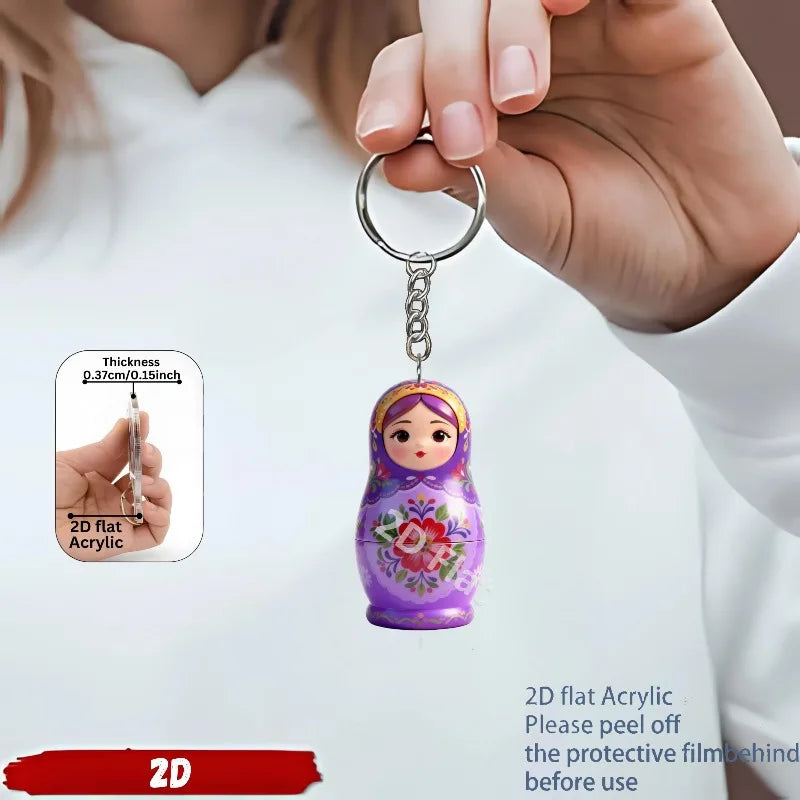 Kawaii Matryoshka Dolls Keychains 2D Acrylic Pendants Festive Decor Holiday Ornament Fun Party Favors Backpack Accessories Gifts