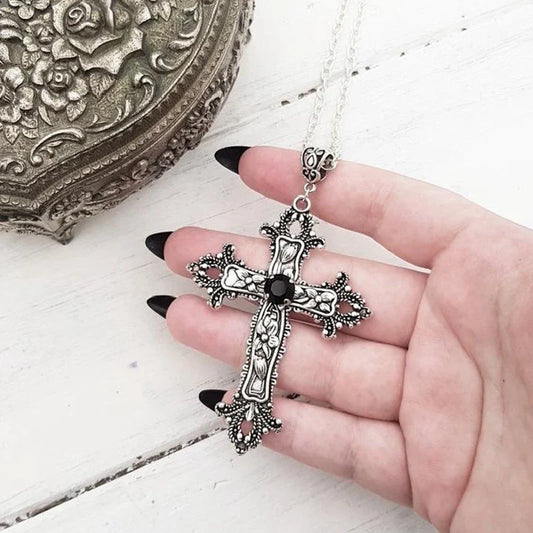 Y2K Punk Crystal Big Cross Pendant Necklaces for Women Men Gothic Irregular Cross Clavicle Chain Necklaces Jewelry