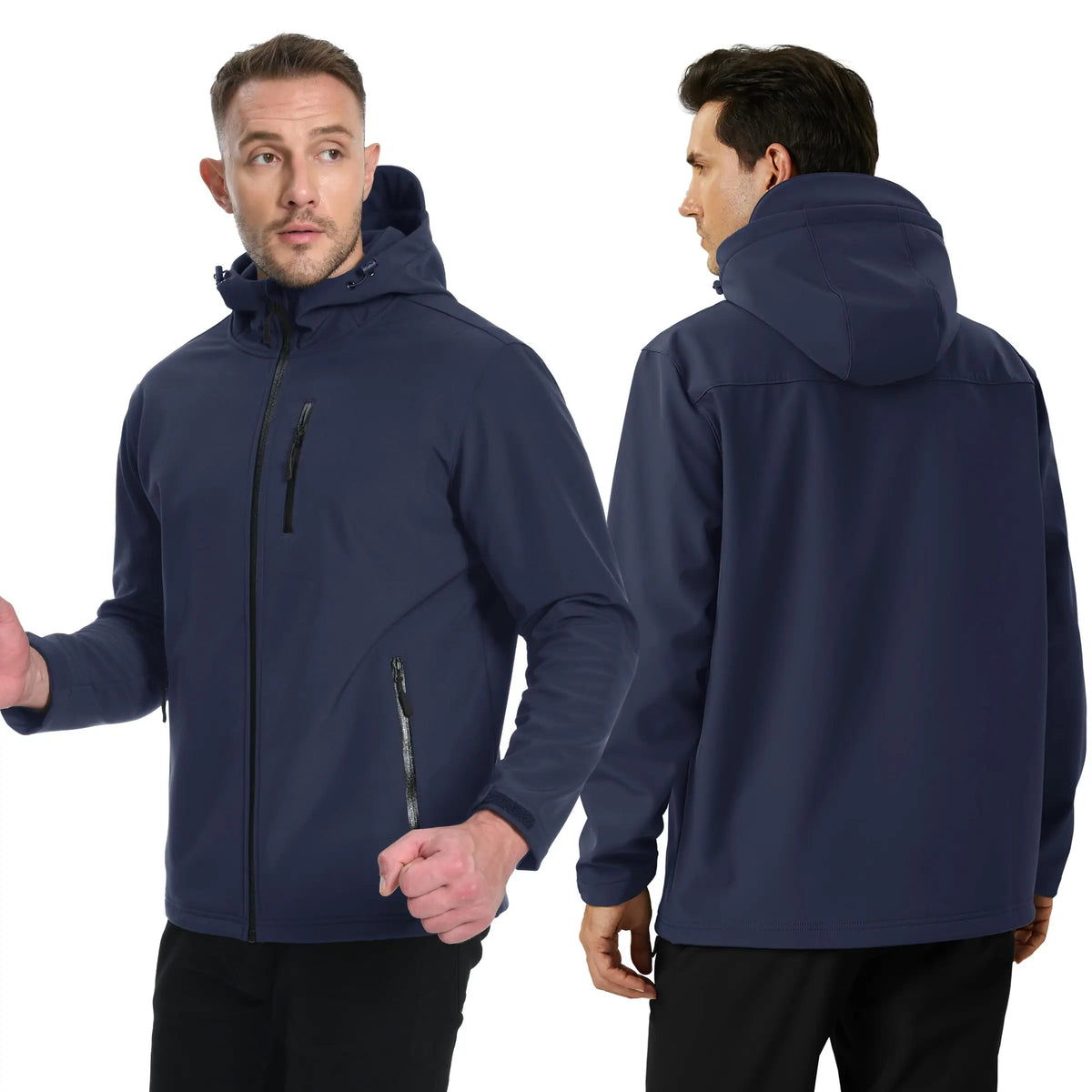 TACVASEN Hooded Rain Softshell Jacket Mens Fleece Lined Waterproof Jacket Work Jacket Outdoor Trekking Hiking Windbreaker Male
