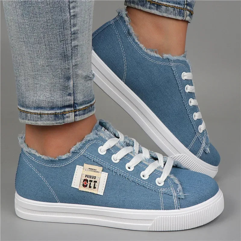 2024 Spring Summer Women Canvas Sneaker Low Top Denim Sneakers Ladies Lace-Up Flat Canvas Board Shoes Female Sapatos Femininos
