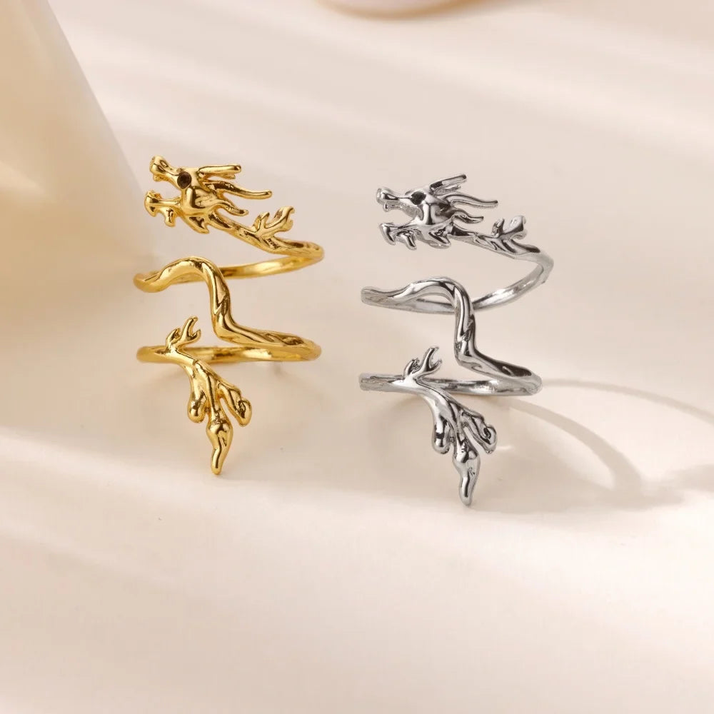 Dragon Rings For Women Gold Color Stainless Steel Punk Opening Adjustable Dragon Ring Hip Hop Jewelry Accessories Gifts