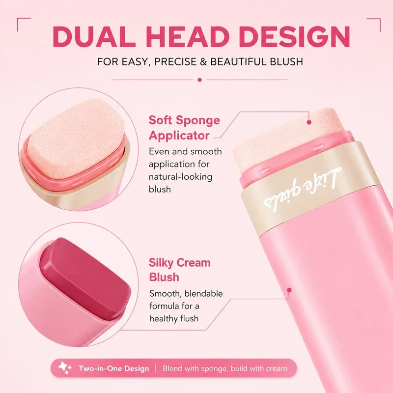 3-in-1 Cream Blush Stick Cheeks Lips Eyes, Long Lasting Waterproof Blendable Dewy Glow Makeup Stick for All Skin Tones