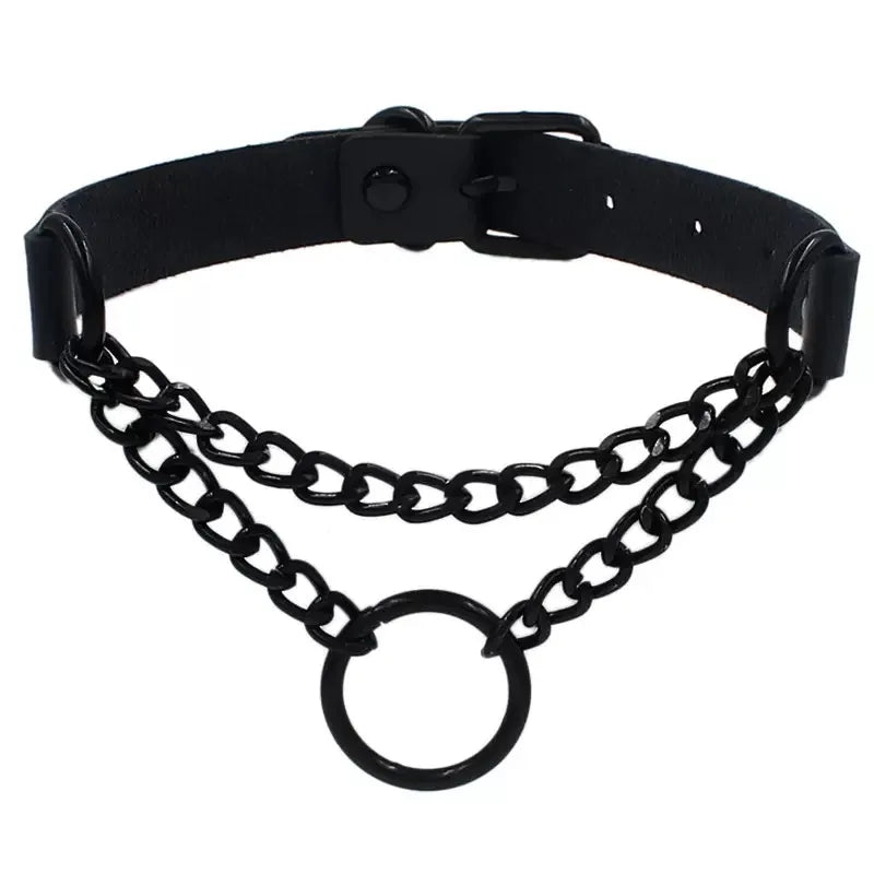 Black PU Leather Punk Choker Collar Necklace with Rivets Gothic Femme Jewelry for Party Club Sexy Goth Pendientes