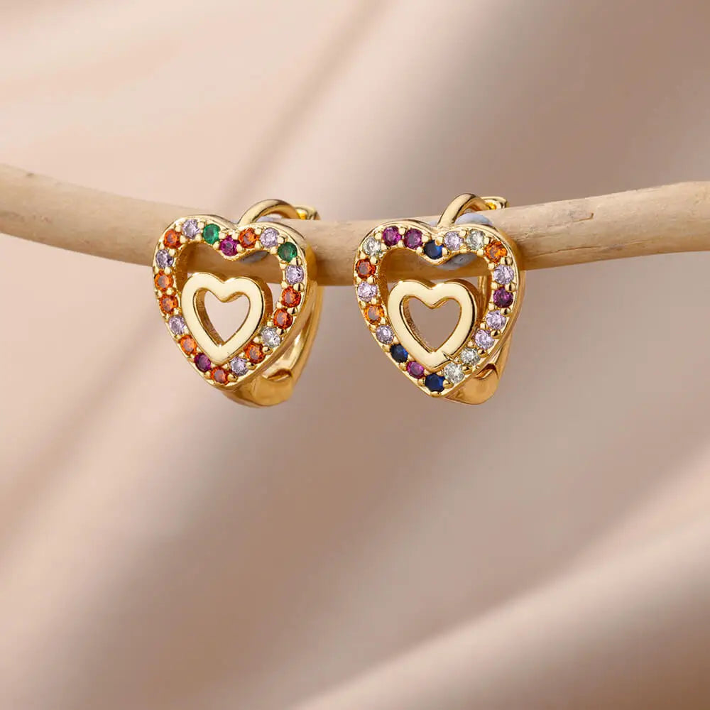 Hollow Zircon Heart Earrings For Women Stainless Steel Gold Color Heart Earring Luxury Wedding Couple Jewelry Gift Free Shipping