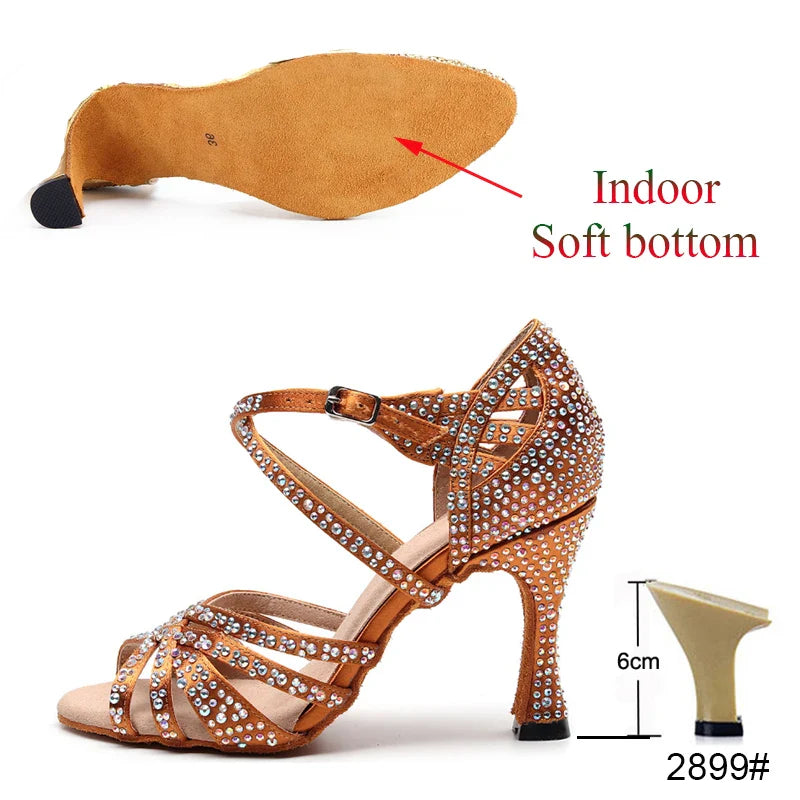 Latin Dance Shoes Ladies Salsa Tango Sneakers Training Dance Shoes High Heel Sandals Summer Square Dance Shoes Bronze Black