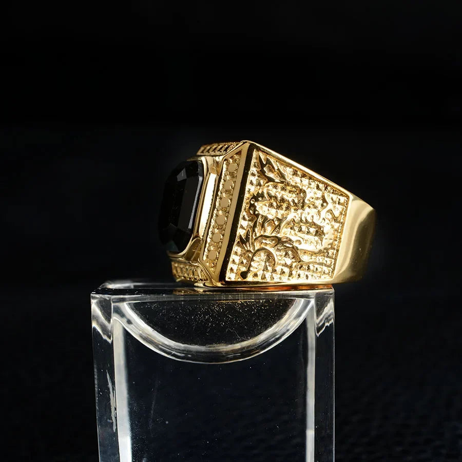 Keisha Lena Gold Plated Titanium Steel Inlay Red Blue Square Stone Men Ring Australian Gem Zirconia Wedding Ring Christmas Gift