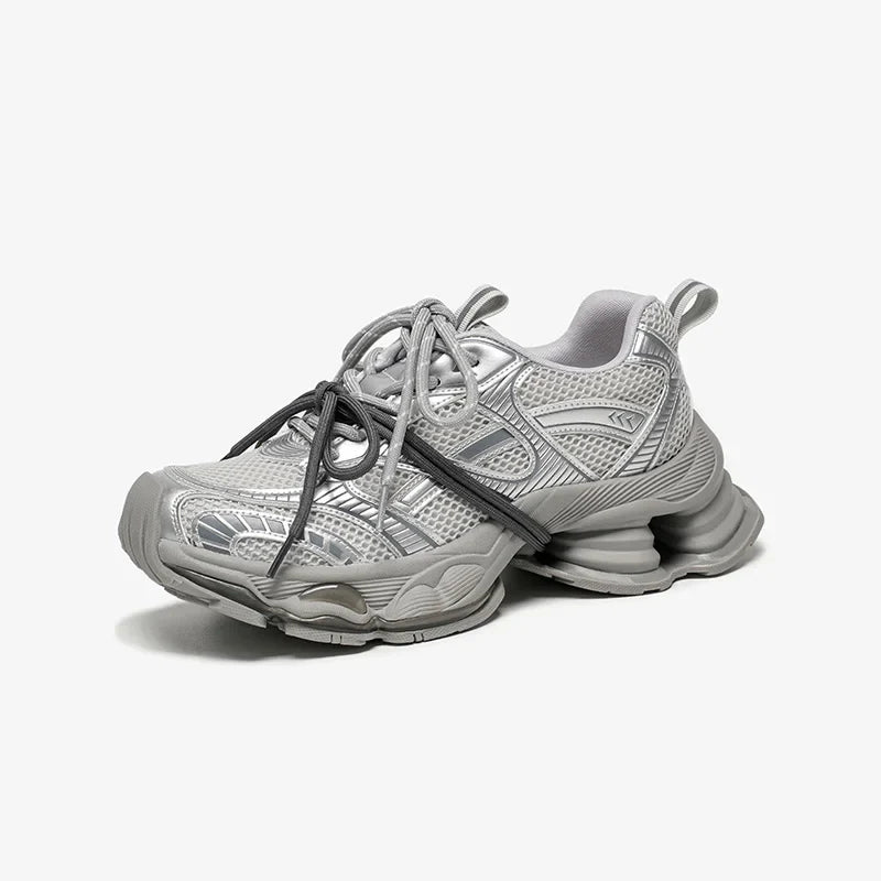BEAUTODAY Chunky Sneakers Women Synthetic Leather Mesh Round Toe Lace-up Sports Trainers Ladies Patchwork Shoes Handmade 29A51