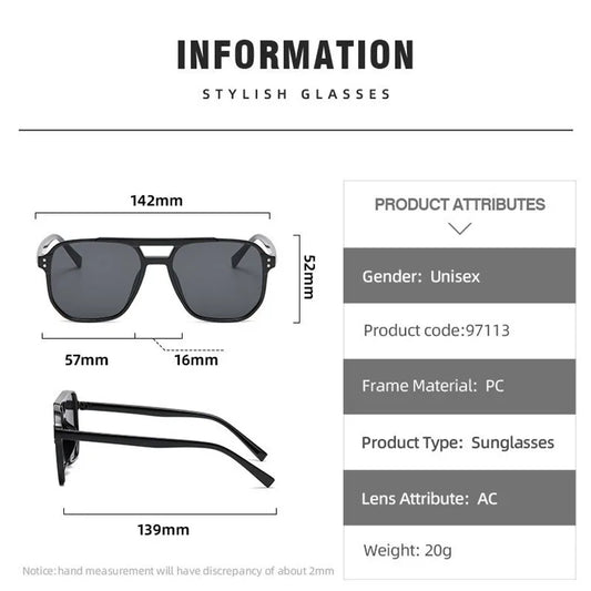 Fashionable Large Frame Retro Sunglasses, New Ocean Film Double Bridge Rice Nail Design, Anti-UV Sun Protection Eyewear