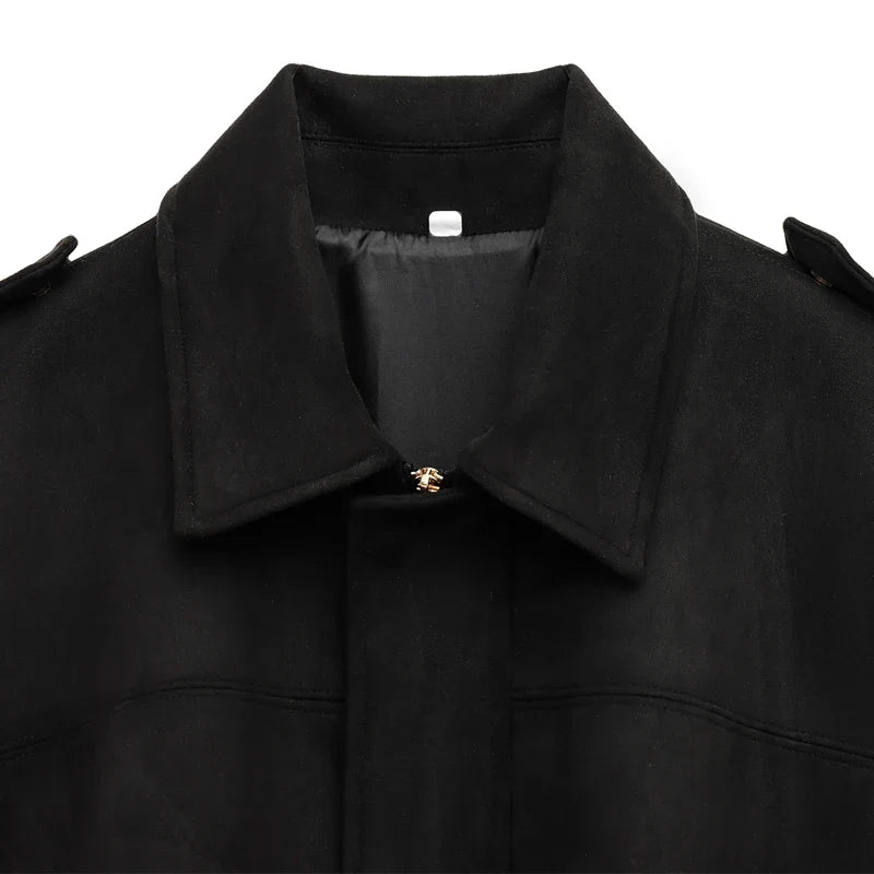 HXAO Women's Bomber Jacket Lapel Long Sleeve Zipper Suede Jacket Women 2025 High Street Cropped Racing Jackets Coats Outerwears