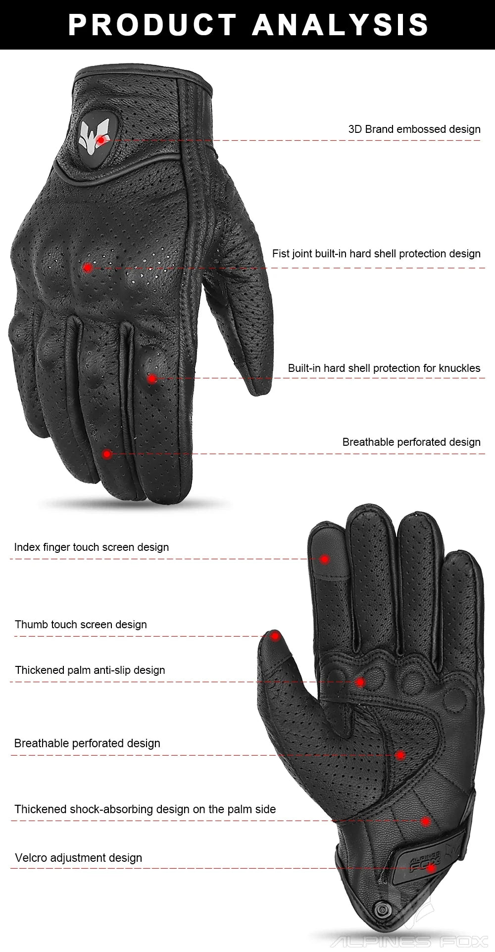2023 Summer New Vintage Leather Motorcycle Gloves Men Black Wear-resistant Guantes Touchscreen Anti-slip Retro Motobiker Luvas
