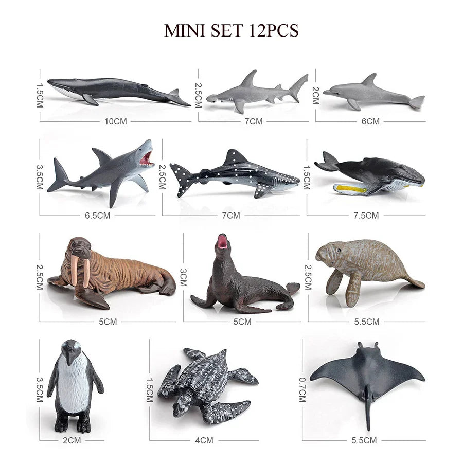 Realistic Mini Ocean Animal Figurines Plastic Marine Sea Creatures Whale Shark Dolphin Turtle Penguin Model Playset Gift for Kid