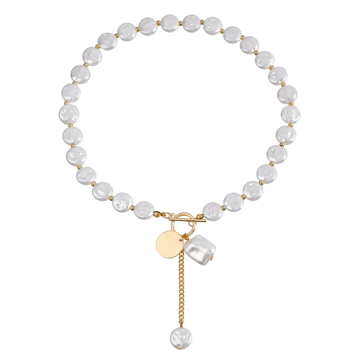 Kpop Imitation Pearl Beaded Pendant Necklace Moon Metal Link Splicing Choker for Women Ladies Jewelry Wedding