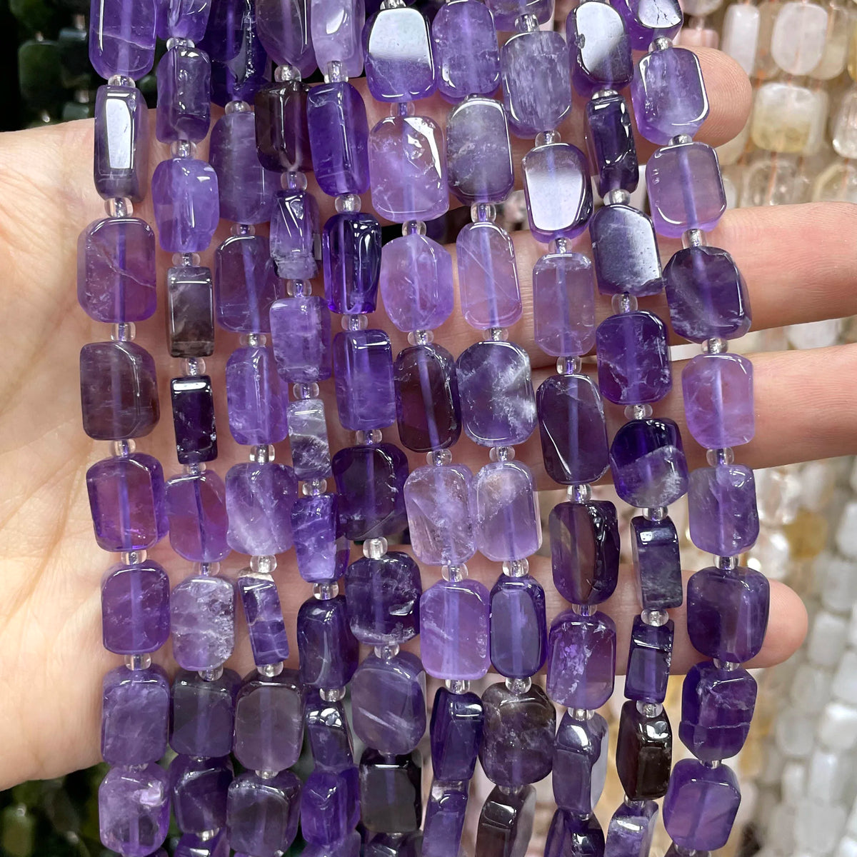 Natural Stone Flat Rectangle Amethyst Lapis Lazuli Quartz Apatite Spacer Beads For Jewelry Making Diy Bracelet Accessorie 8*12MM