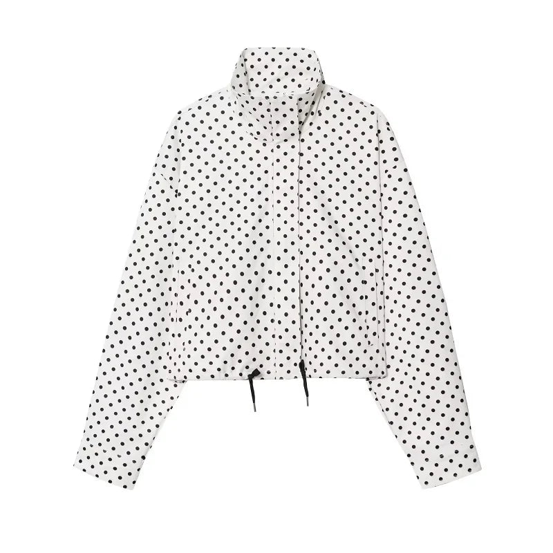 MUJER Polka Dot Bomber Jackets for Women Oversized Cropped Jacket Woman Long Sleeve Women's Jacket Fashion Winter Coat Female