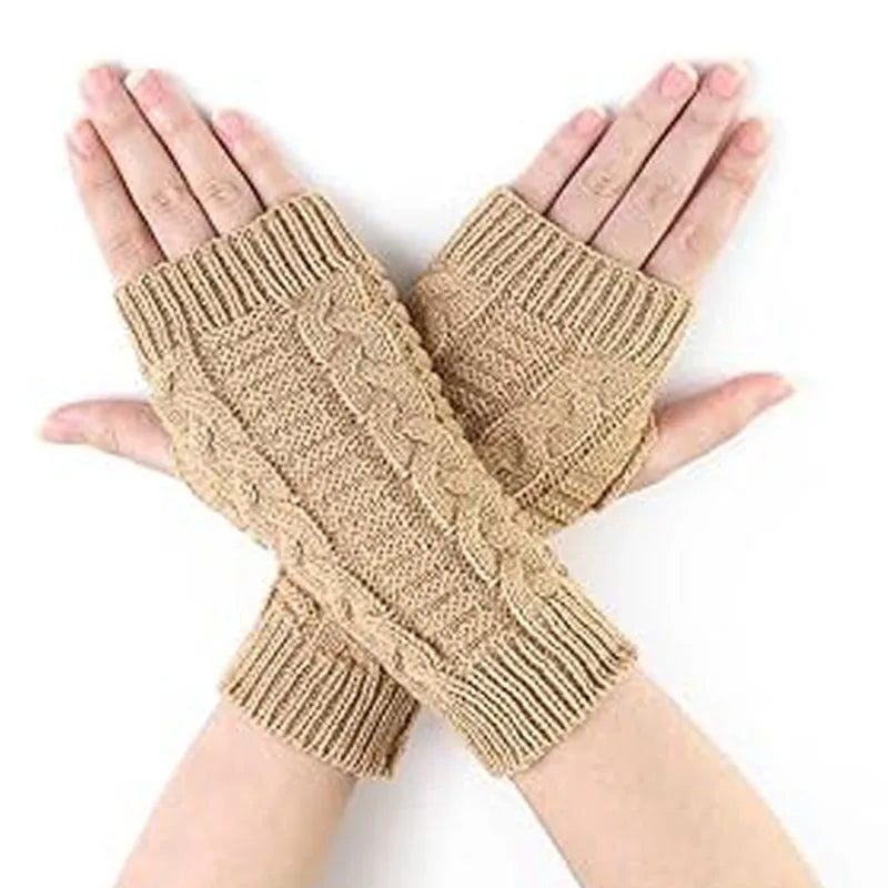 Women Stylish Hand Warmer Winter Gloves Arm Crochet Knitting Faux Wool Mitten Warm Fingerless Glove Twist Pattern Women Gloves