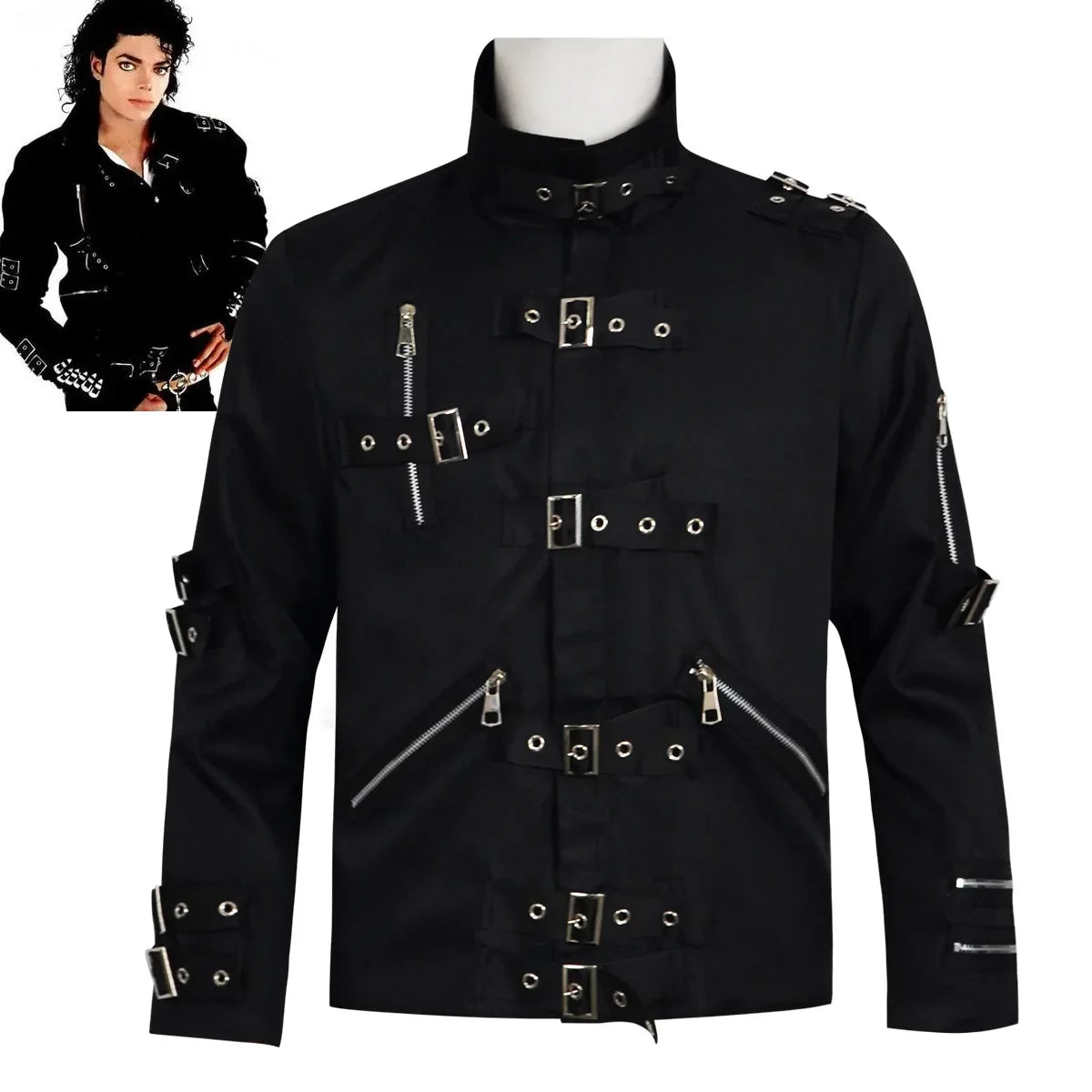 Michael Jackson Cosplay Costume BAD MJ Punk Jacket Black Slim BAD Jacket Costume Clothing for Man Adore Stars Impersonator