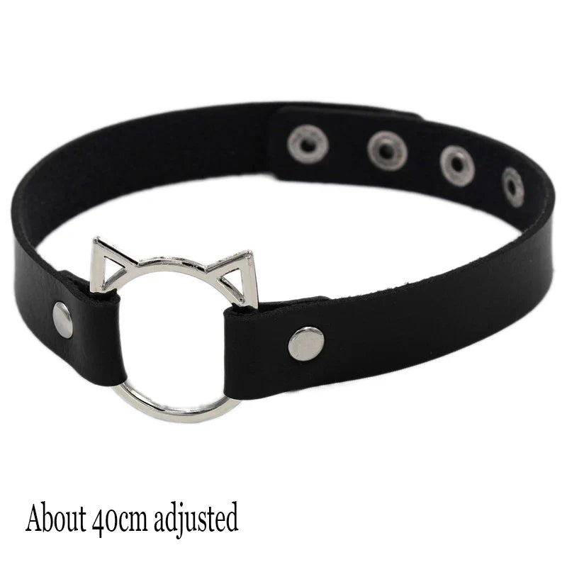 Black PU Leather Punk Choker Collar Necklace with Rivets Gothic Femme Jewelry for Party Club Sexy Goth Pendientes