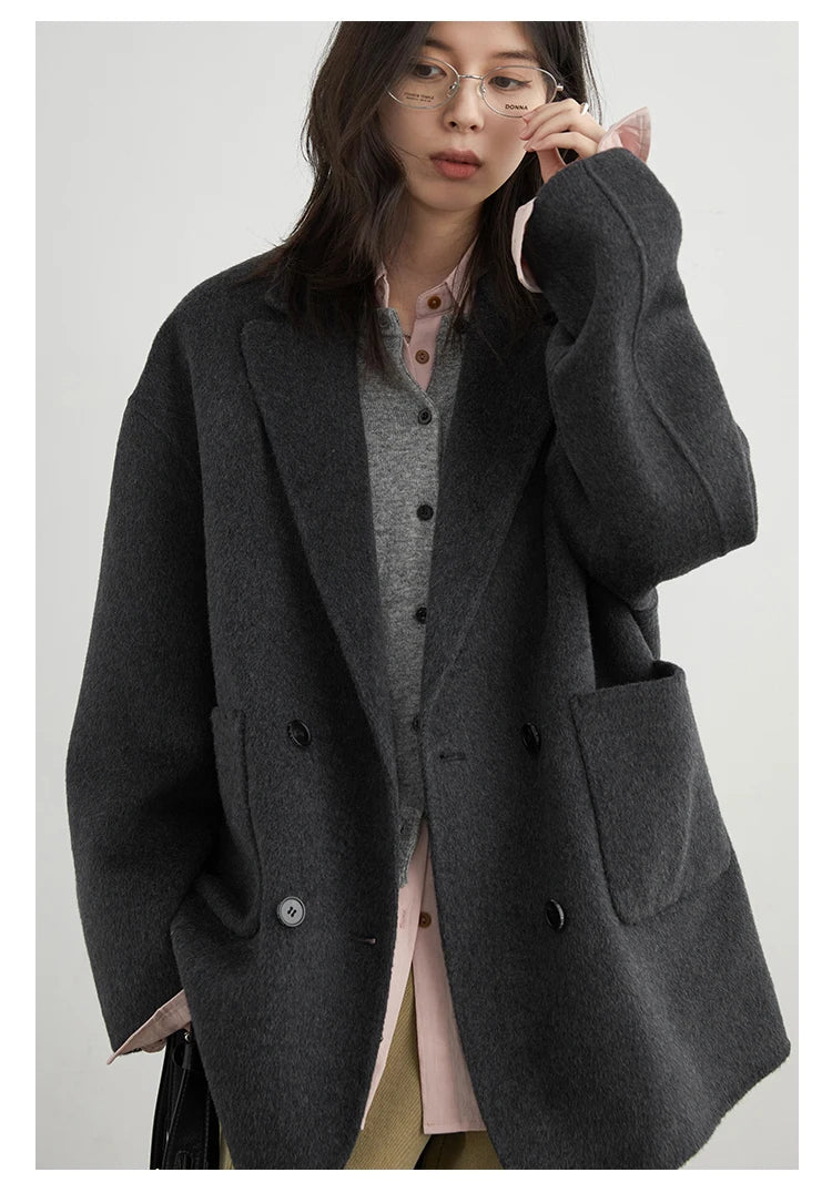 CHIC VEN New Women Woolen Coat Loose Solid Mid-length Double-sided Oversized Office Ladies Jackets Outerwear Autumn Winter 2026