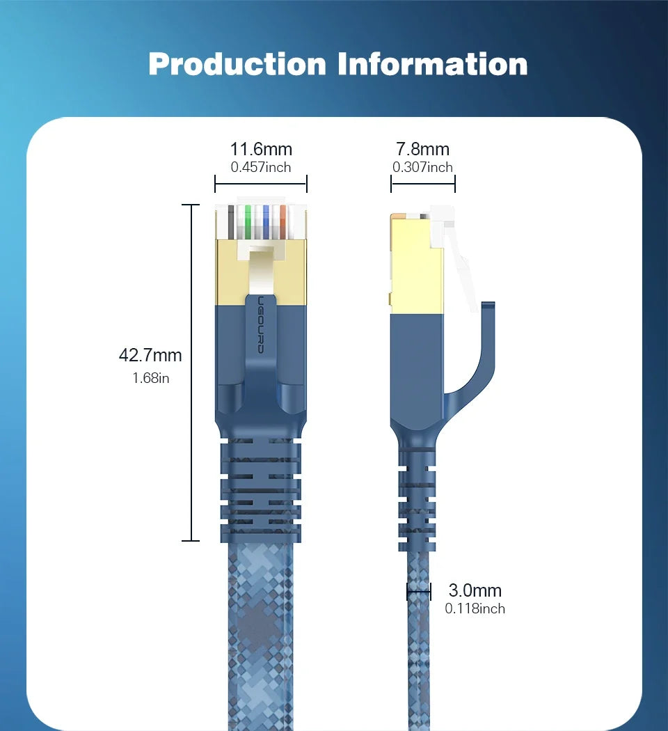 CAT 8 Flat Network Internet Cable 40Gbps 2000MHz Round RJ45 Nylon Braided LAN Cable Patch Cord for Modem Router PC PS4/5/6 Xbox