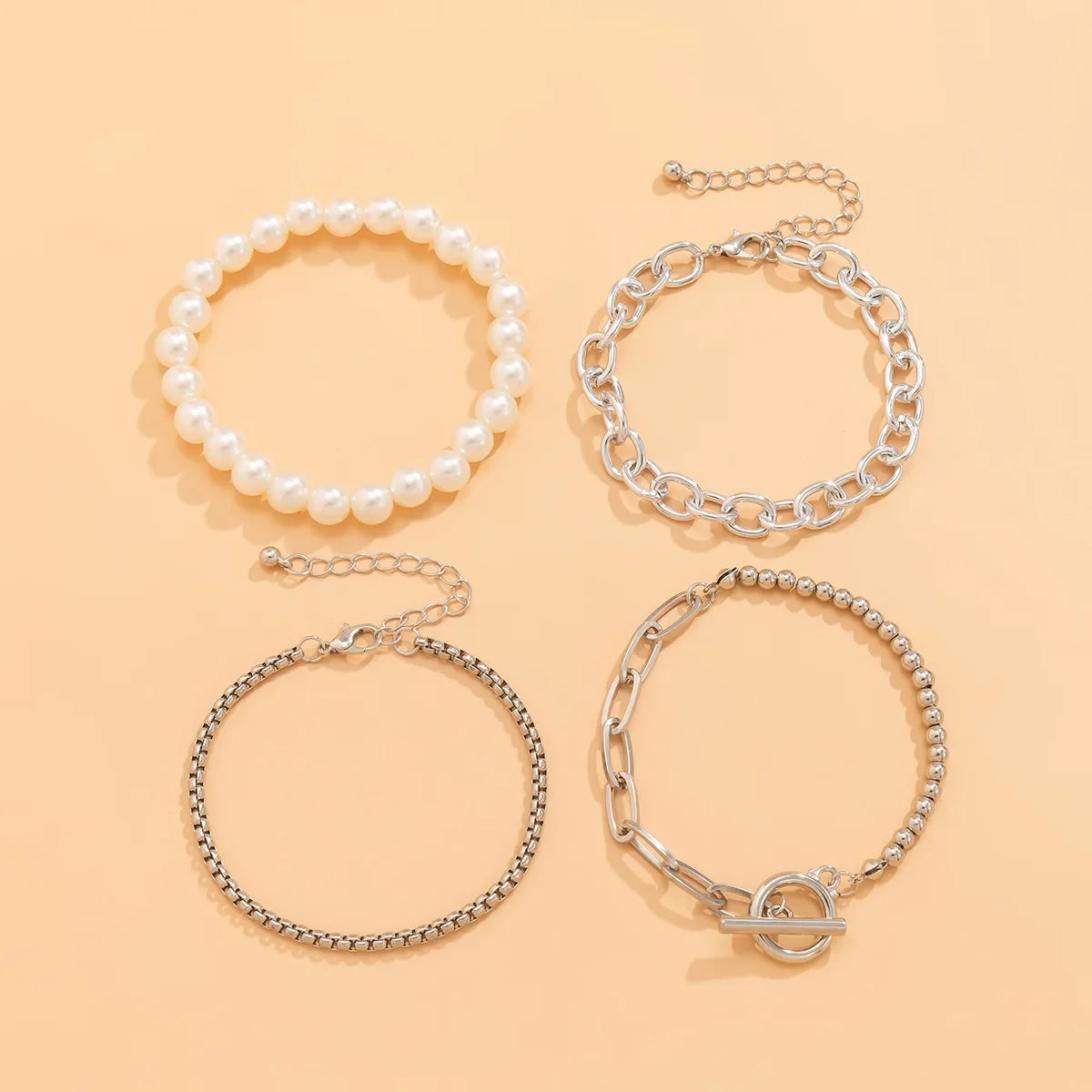 Boho Imitation Pearl Beaded Bracelet Women's Retro Fashion Creative Gold Color Beads O-Chain Bracelets Girls Birthday Jewelry