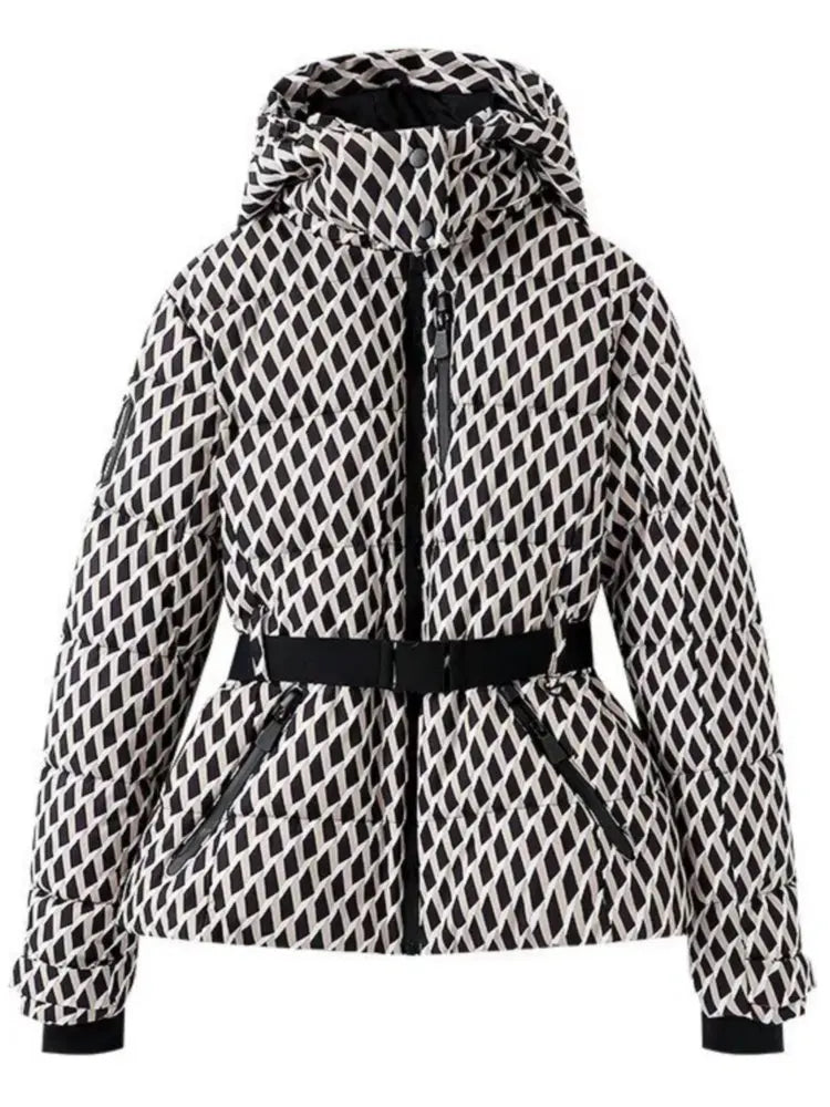 2026 Women Winter Hooded Down Jackets With Belt Lady Warm Thick Long Sleeve Stand Collar Parkas Padded Coats Sports Ski Outdoor