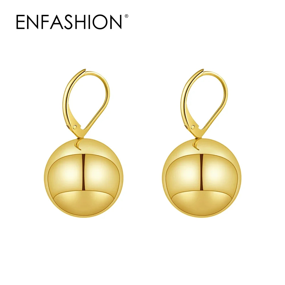 ENFASHION Aretes De Mujer Grossy Hollow Steel Ball Earrings For Women's Stainless steel 18K Plated Gold Fashion Jewelry E251838