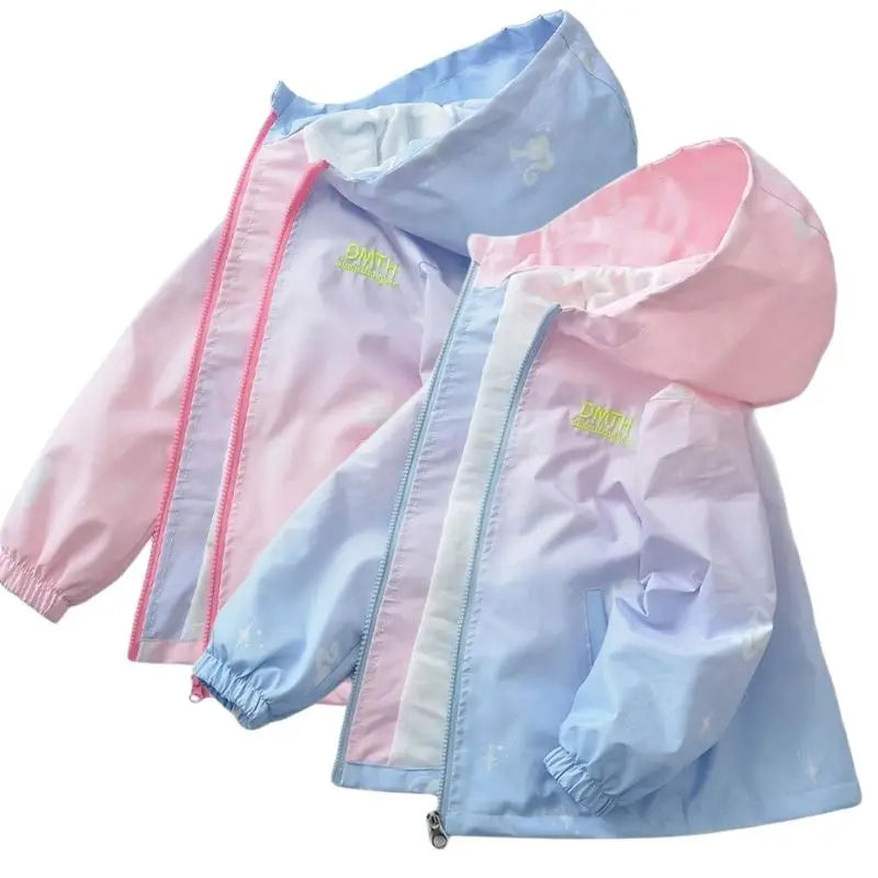 Korean Fashion Jacket For Girls Teenager Casual Gradient Hooded Coat Boys Blazer Spring Autumn Windproof Sweet Coats Windbreaker