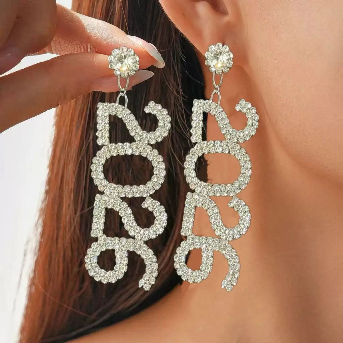 New Full Diamond New Year's Number 2026 Earrings, Christmas Gifts, Personalized Water Diamond Earnail Accessories
