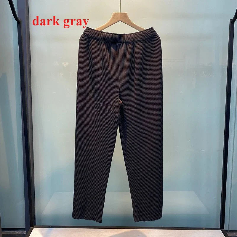 Miyake Pleated Sweatshirt Pit Stripe Zipper Standing Collar Jacket Women 2025 New Casual Pullover Hundred Pleat Skinny Tops