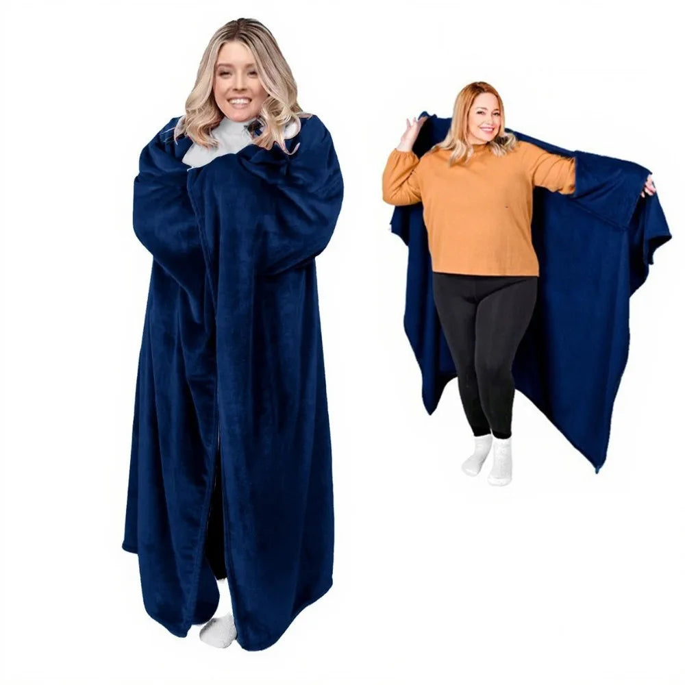 Cozy Flannel Winter Wearable Blanket Warm Sofa Throw Blanket Soft Thickened Leisure Blanket Winter