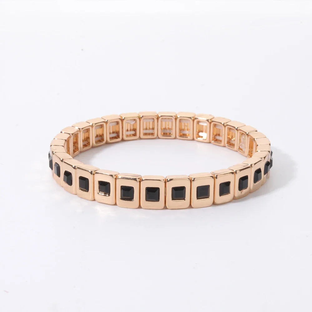 2026 New Black Gold Color Beaded Bangle for Women and Men Handmade Elastic hand Wrist Bracelets